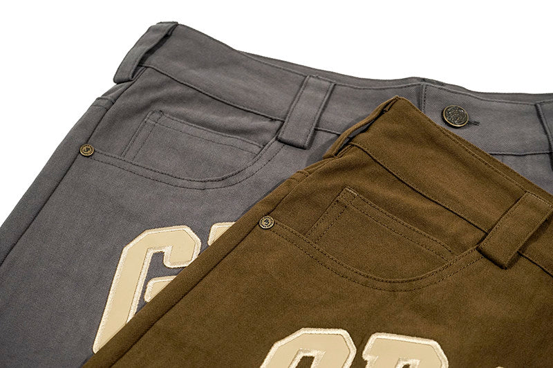 GRAF&WU Vintage Leather-Lettered Brass Buckles Cargo Pants
