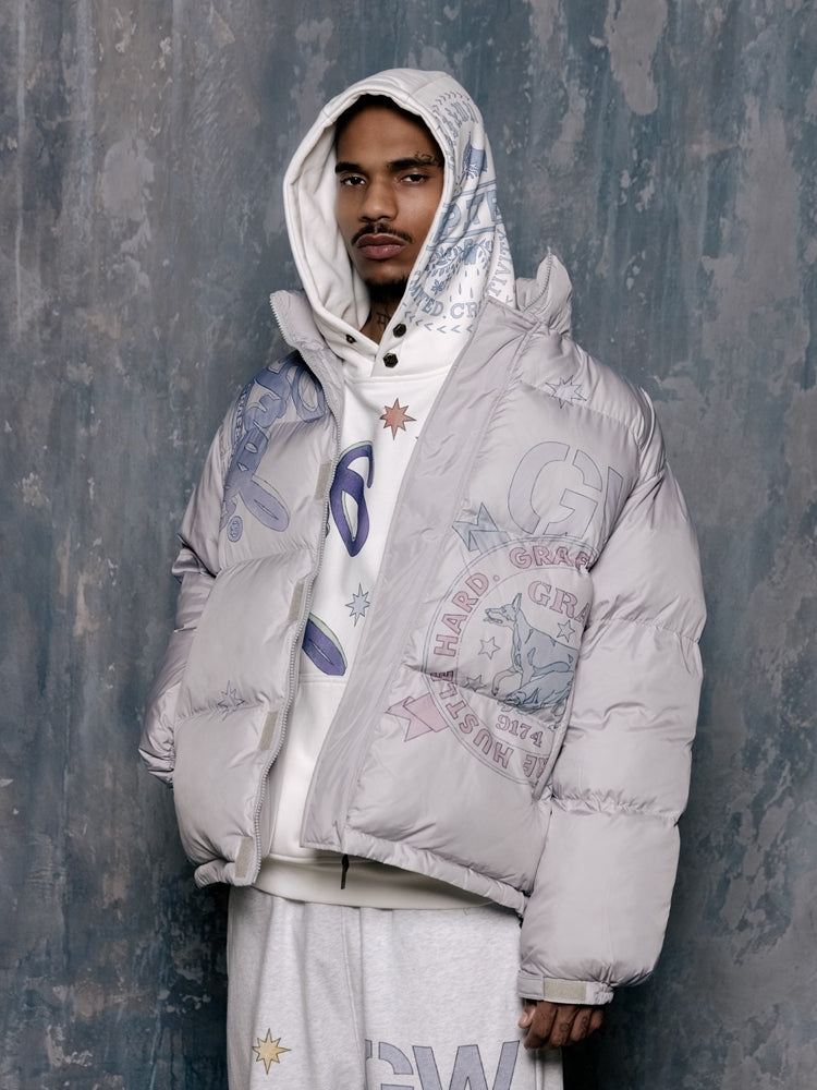 GRAF&WU Fallen Leaves Floral Letter Brass Button Fleece Hoodie