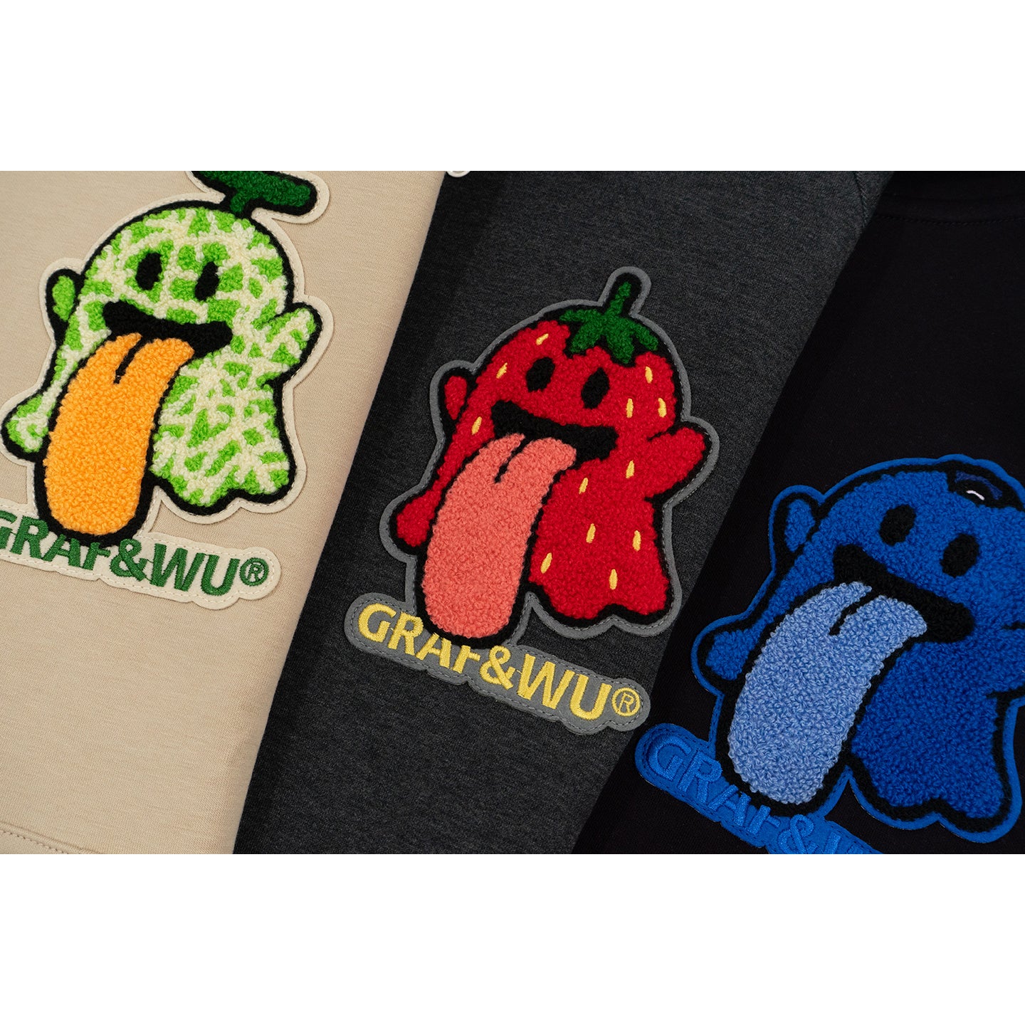 GRAF&WU Fruit Party Peach Lychee Banana Cute Ghost Thin Zip-up Hoodie