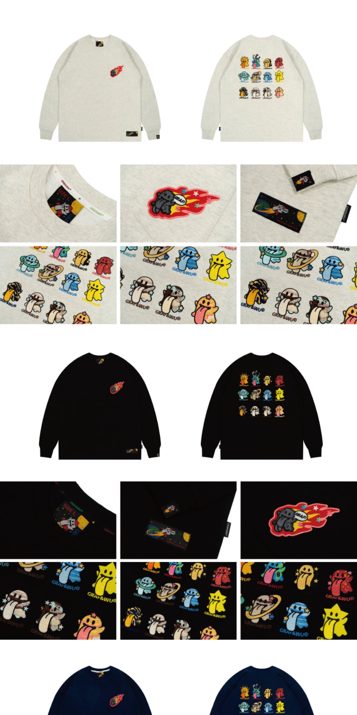 GRAF&WU Solar System 12 Planets Cute Ghost Long-sleeves Shirt