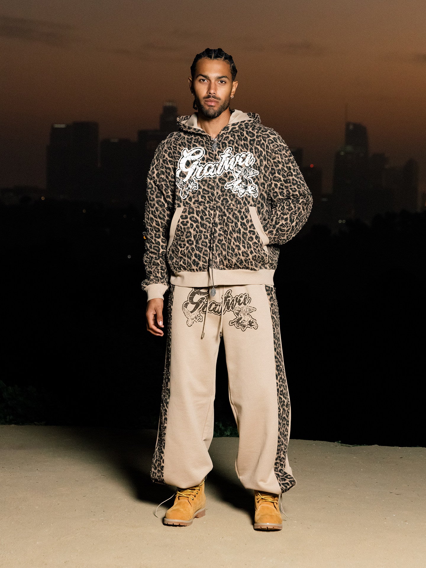 GRAF&WU Vintage Letter Leopard Print AK Angel Fashion Trousers