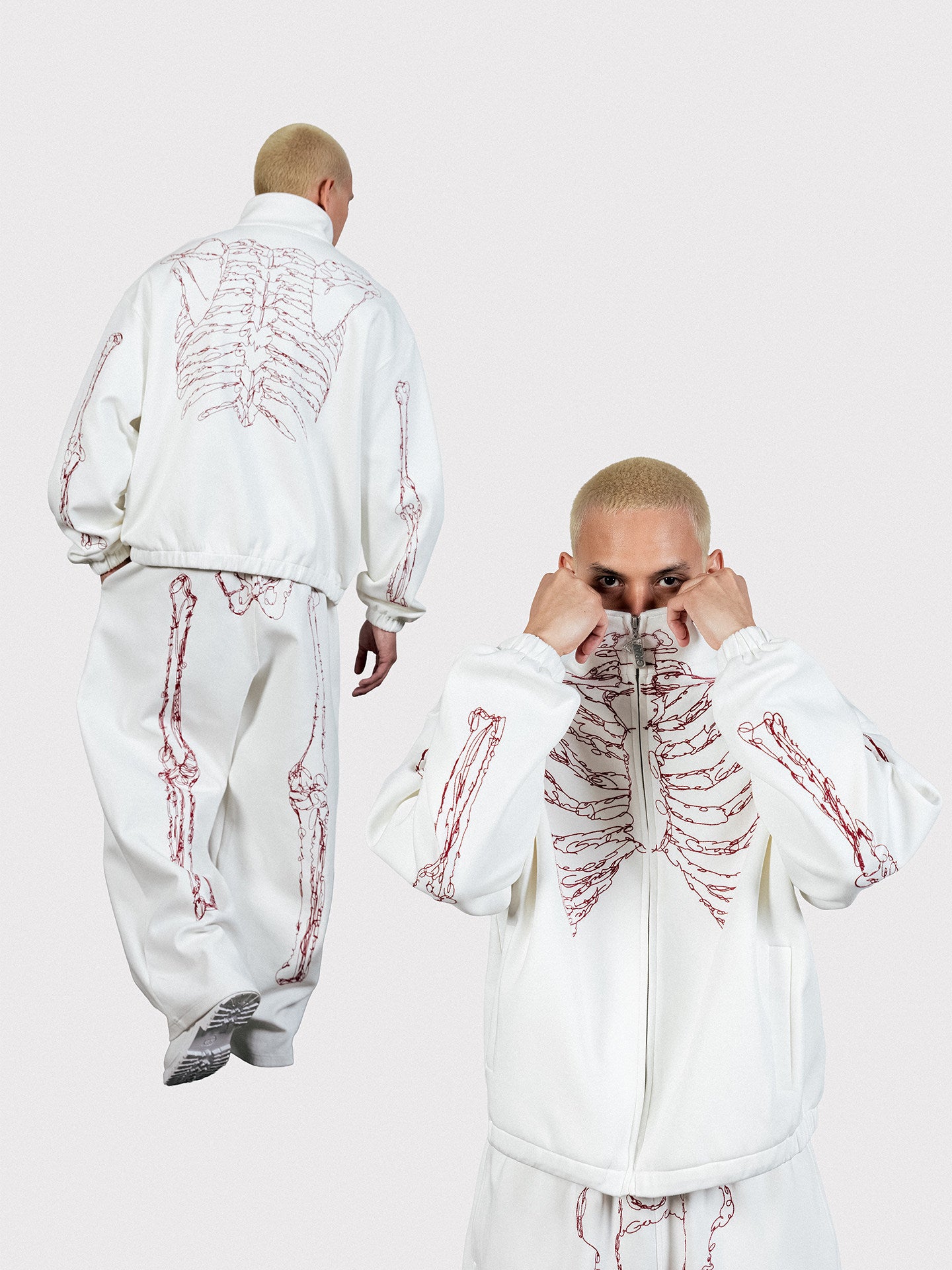 GRAF&WU Rib Cage Skeletal Hand Embroidery Zip-Up Jacket