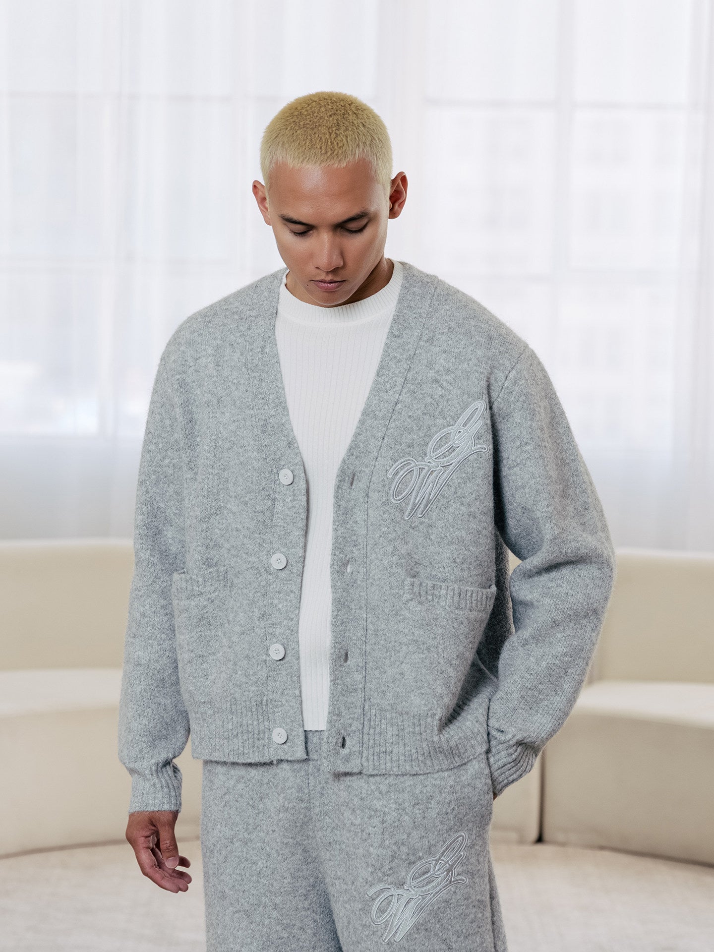 GRAF&WU Spring GW Embroidered Mohair Knit Cardigan Sweater | Soft Girl Aesthetic Cardigan