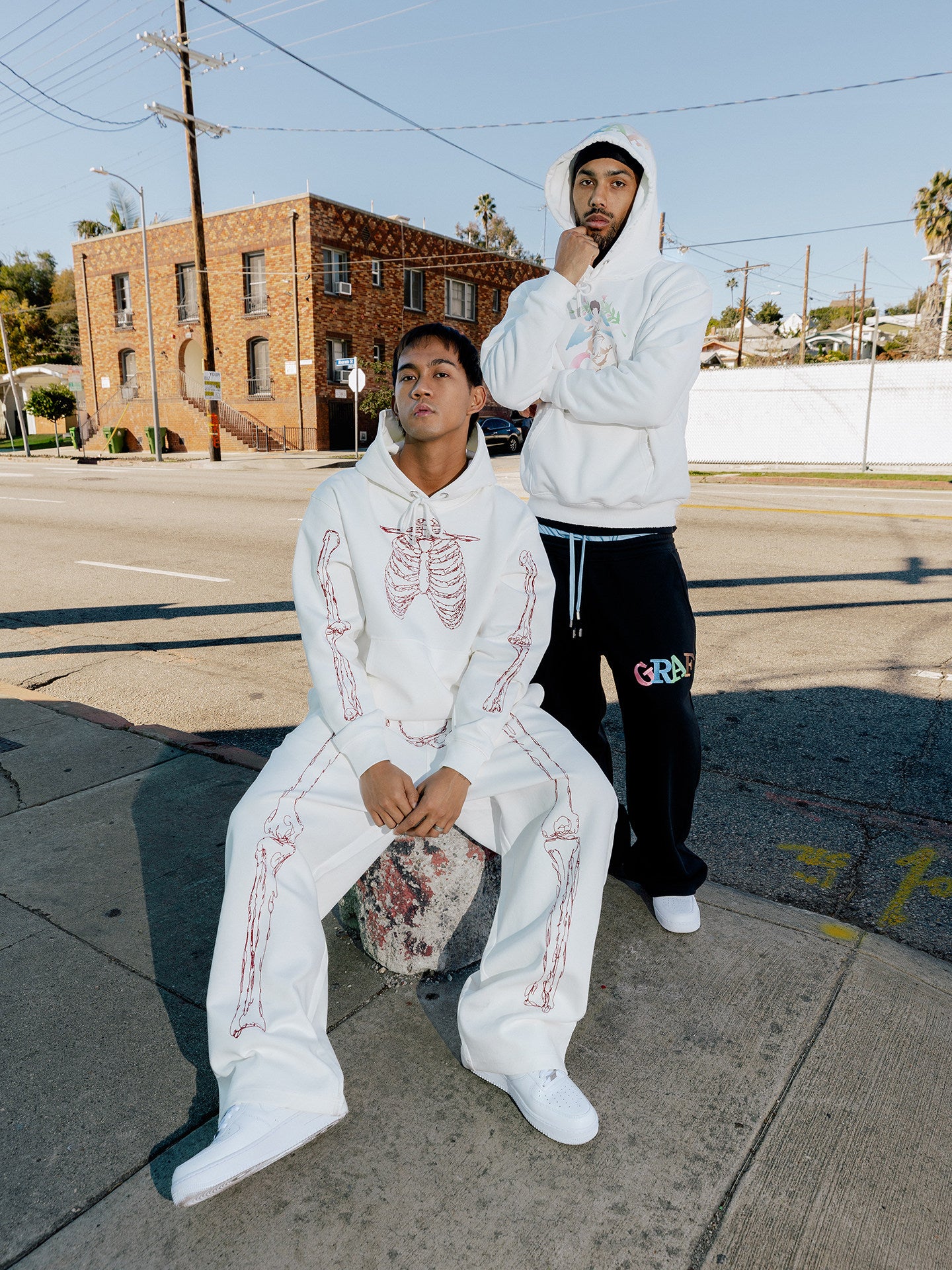 GRAF&WU Skeleton Rib Cage Embroidery Oversized Streetwear Hoodie