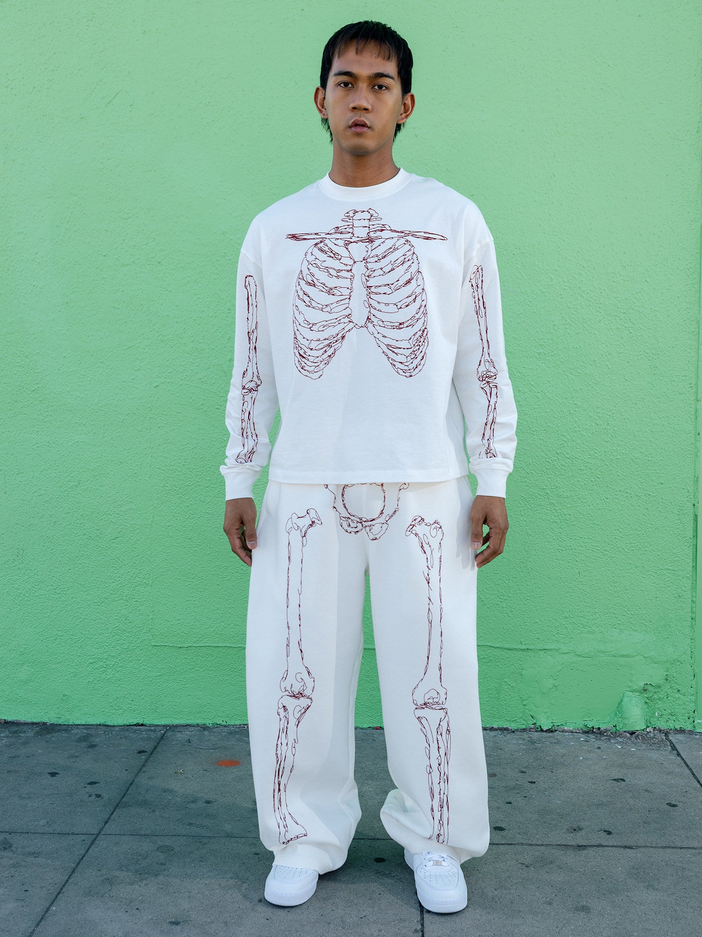 GRAF&WU Skeleton Rib Cage Graphic Long Sleeve Shirt