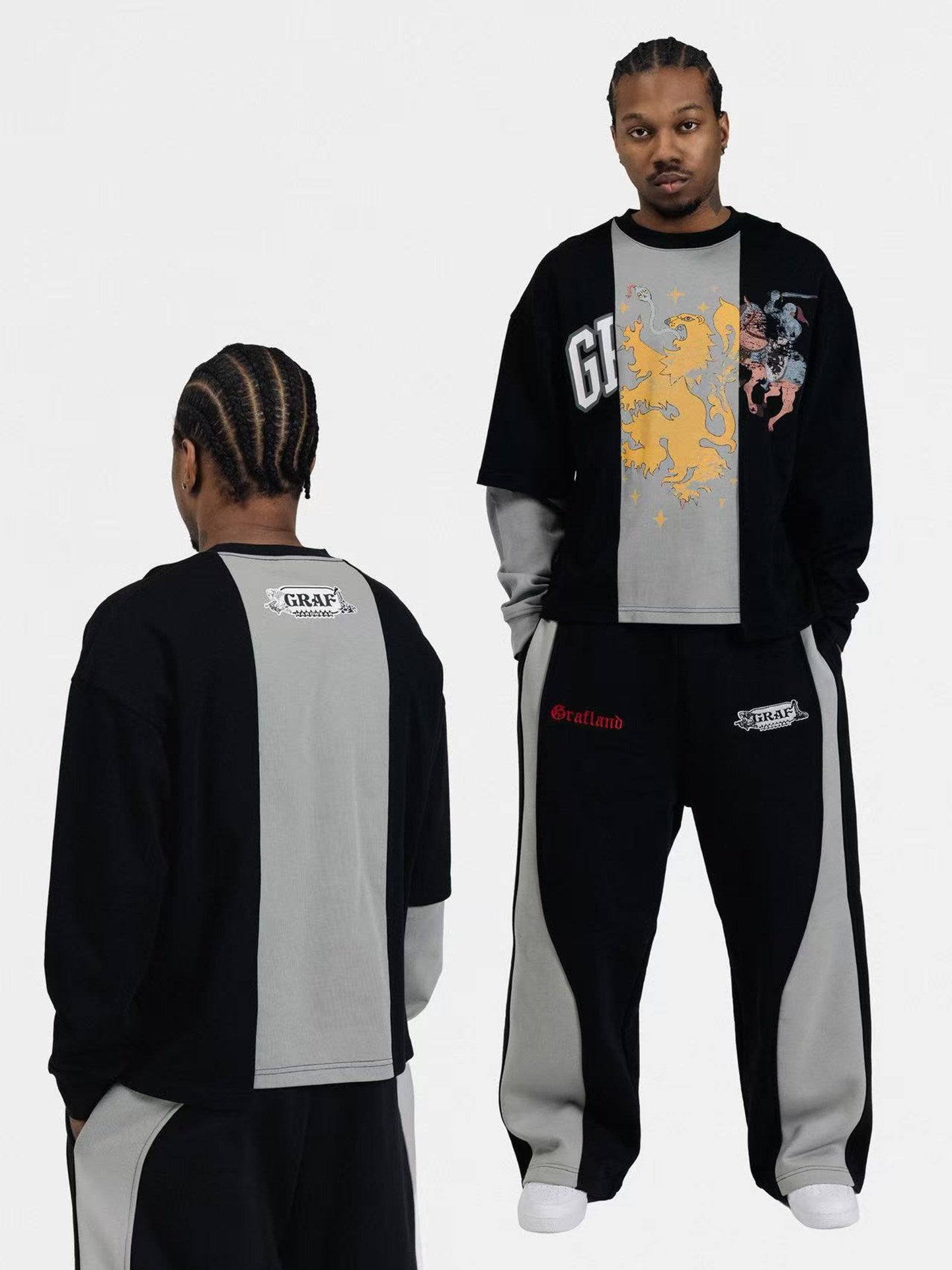 GRAF&WU Knight Graphic Design Asymmetrical Long Sleeve Shirt
