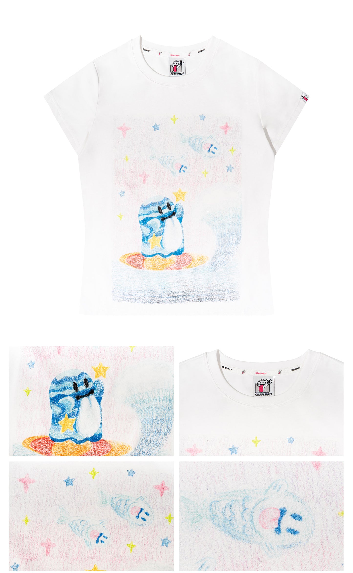 GRAF&WU Artistic Painted Solar System Planets Cute Ghost Hot Girl T-shirt