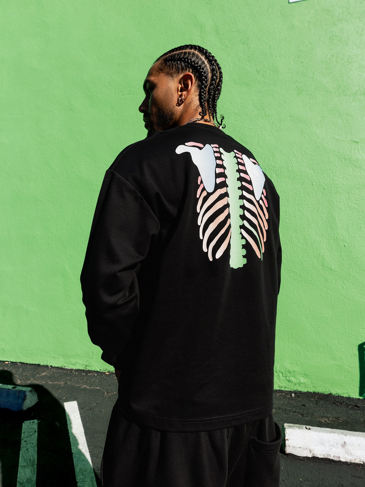GRAF&WU Anatomical Rib Cage Print Streetwear Long Sleeve Shirt