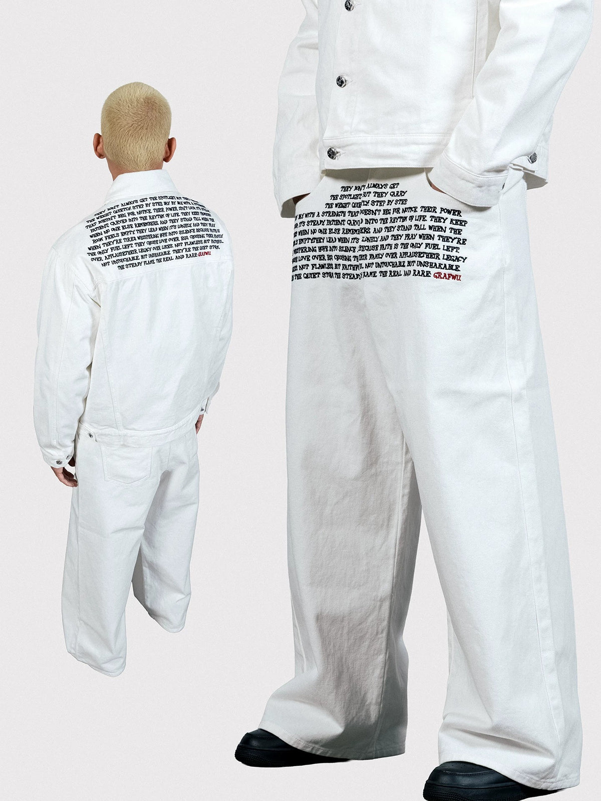 GRAF&WU Embroidered Poem Chenille Denim Jacket