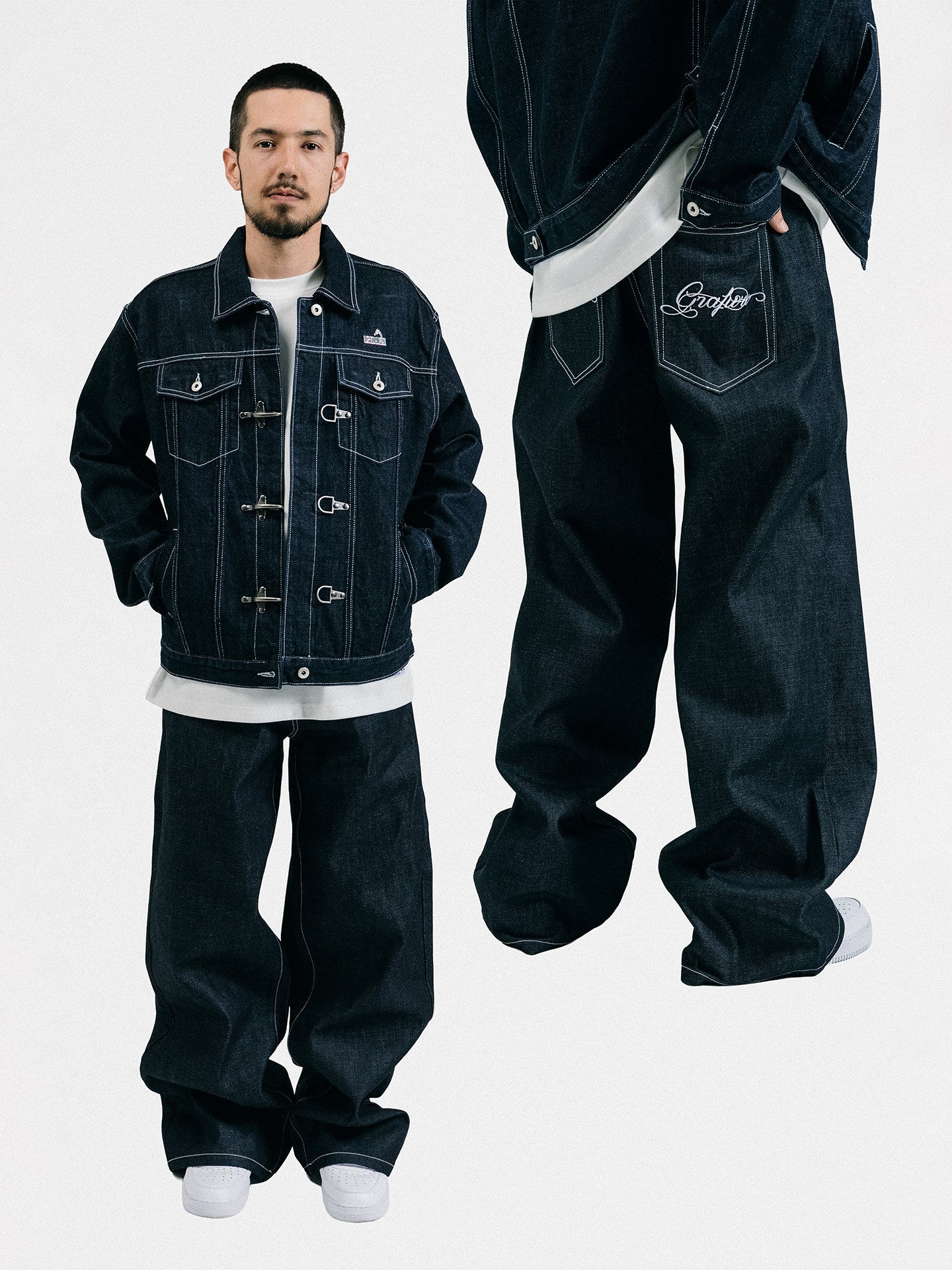 GRAF&WU Letter Embroidery Fashion Lobster Button Design Casual Jacket