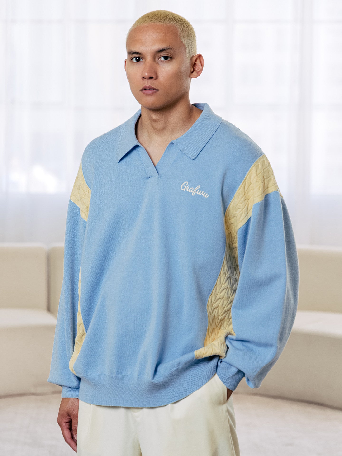 GRAF&WU Fashion Design Casual Knit Polo Collar Sweater