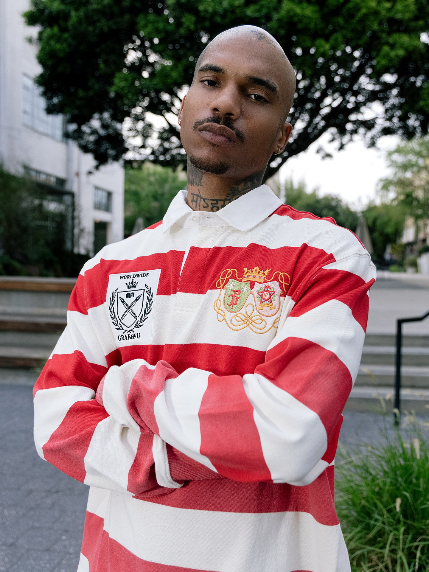 GRAF&WU Striped Polo Collar Rugby Style Design Long Sleeves Shirt