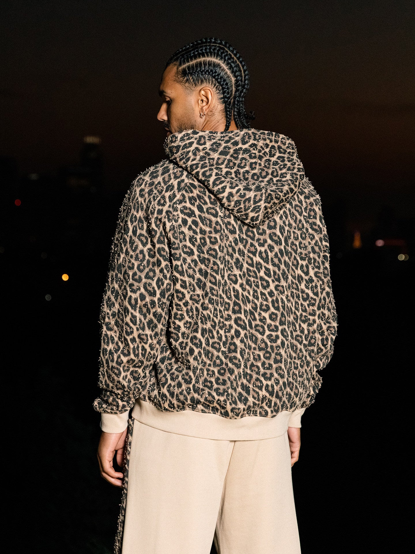 GRAF&WU Vintage Worn-in Leopard Print AK Angel Zipper Hoodie