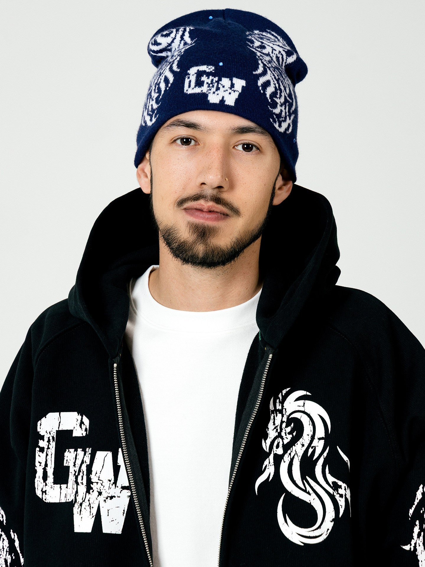GRAF&WU Dragon Horse Print Retro Letter Graphic Hoodie