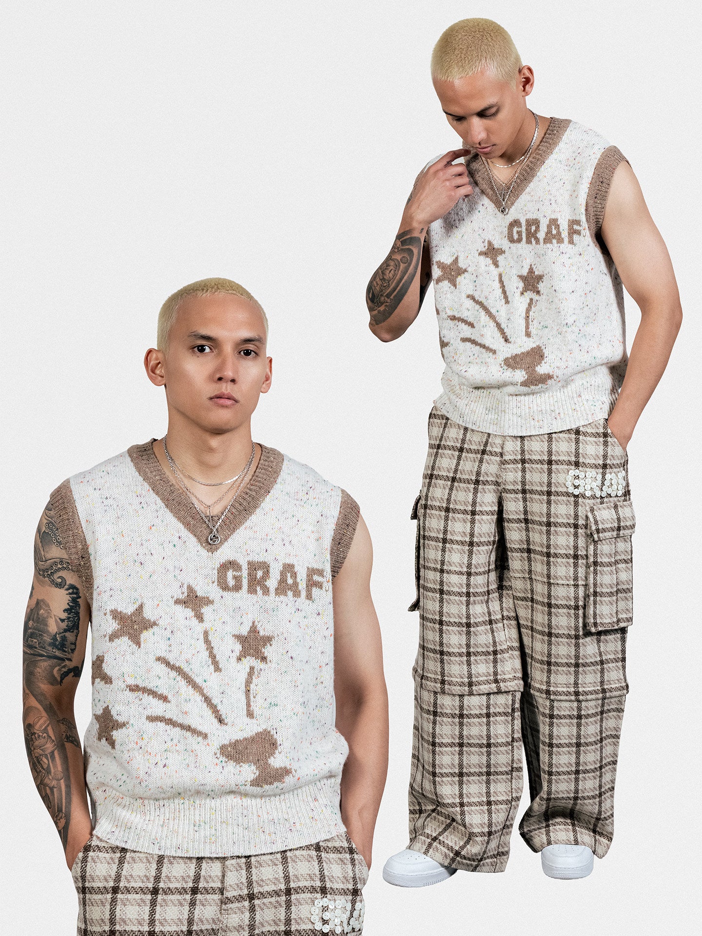 GRAF&WU Hand-sewn Buttons Fashion Design Cargo Wool Trousers