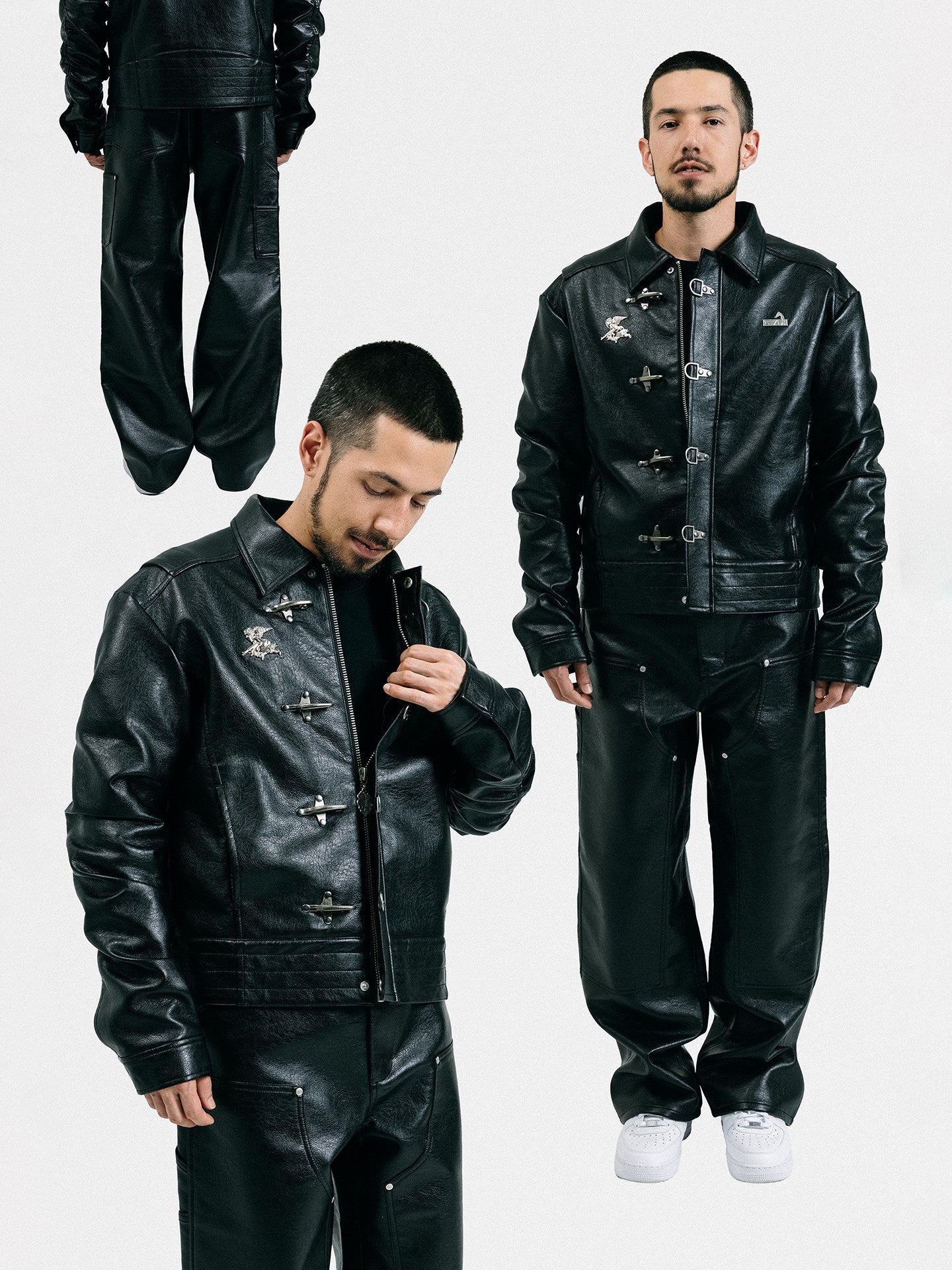 GRAF&WU Fashion AK Angel Black Warrior PU Leather Lumberjack Pants