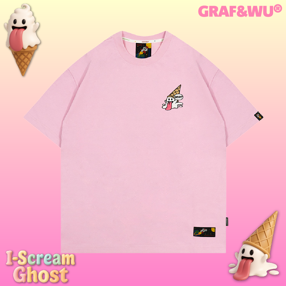 GRAF&WU 【Summer Special】T-shirts12 Ice Cream Cute Ghost Short Sleeves Embroidered Short Sleeve Men Women Cotton Casual T-shirt