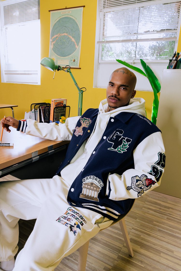 GRAF&WU University Them Leather Sleeved Wool Baseball Jacket