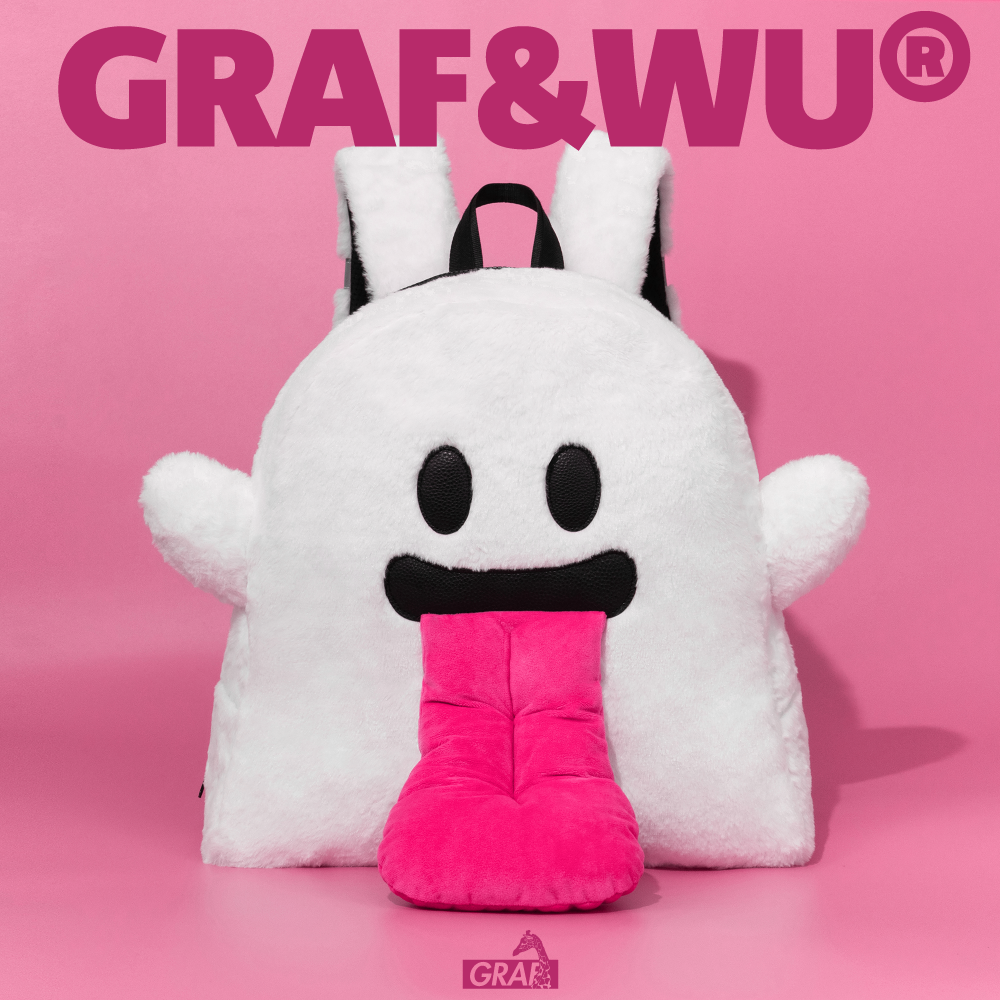 GRAF&WU Cute Ghost Plush Backpack 3D Tongue Cartoon Ghost Streetwear Bag Y2K Aesthetic