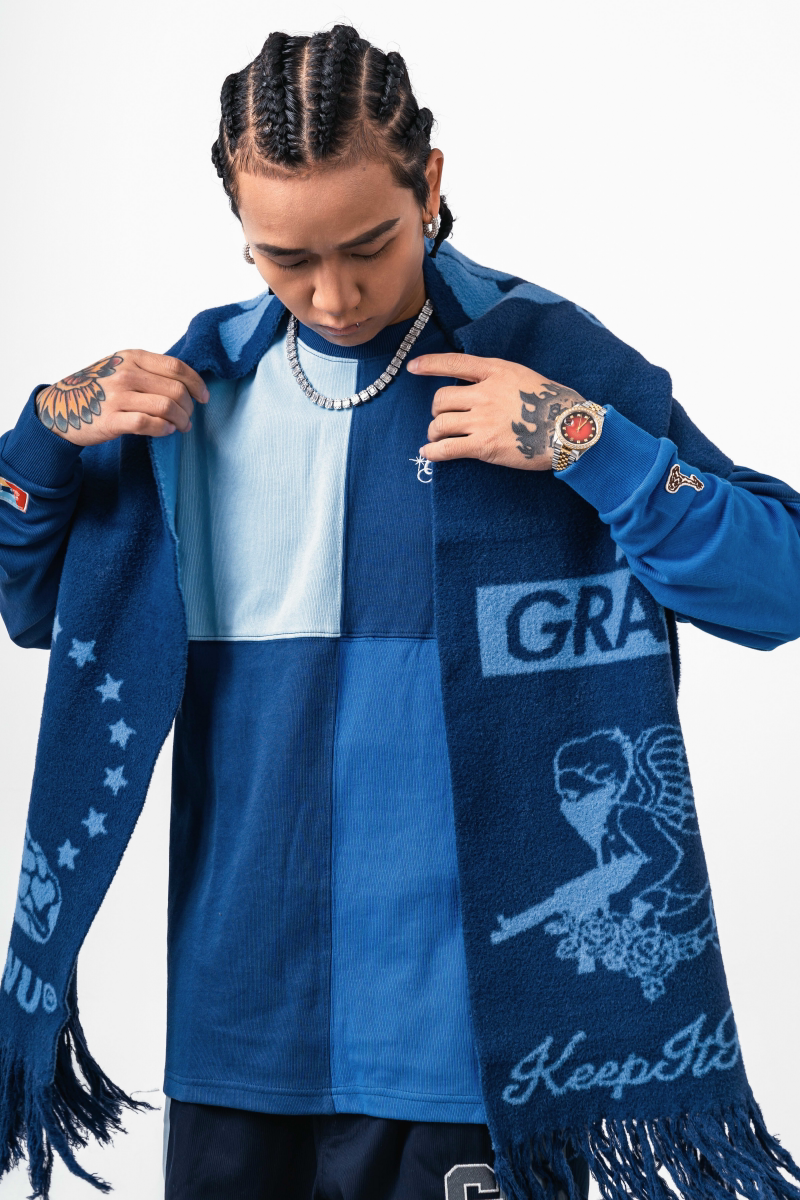 GRAF&WU Letter Embroidery Four-Patch Streetwear Long-Sleeve T-Shirt