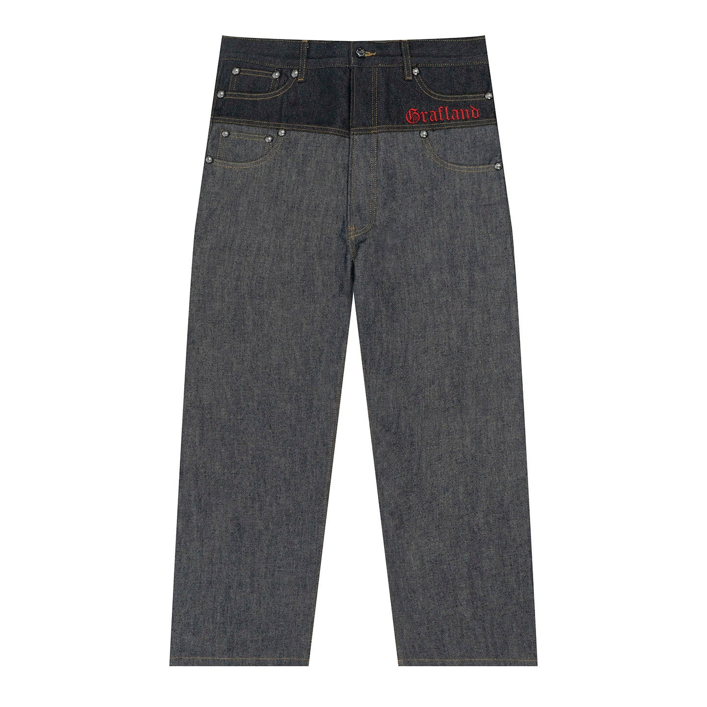 GRAF&WU Vintage Baseball Style Fashion Double-waist Jeans