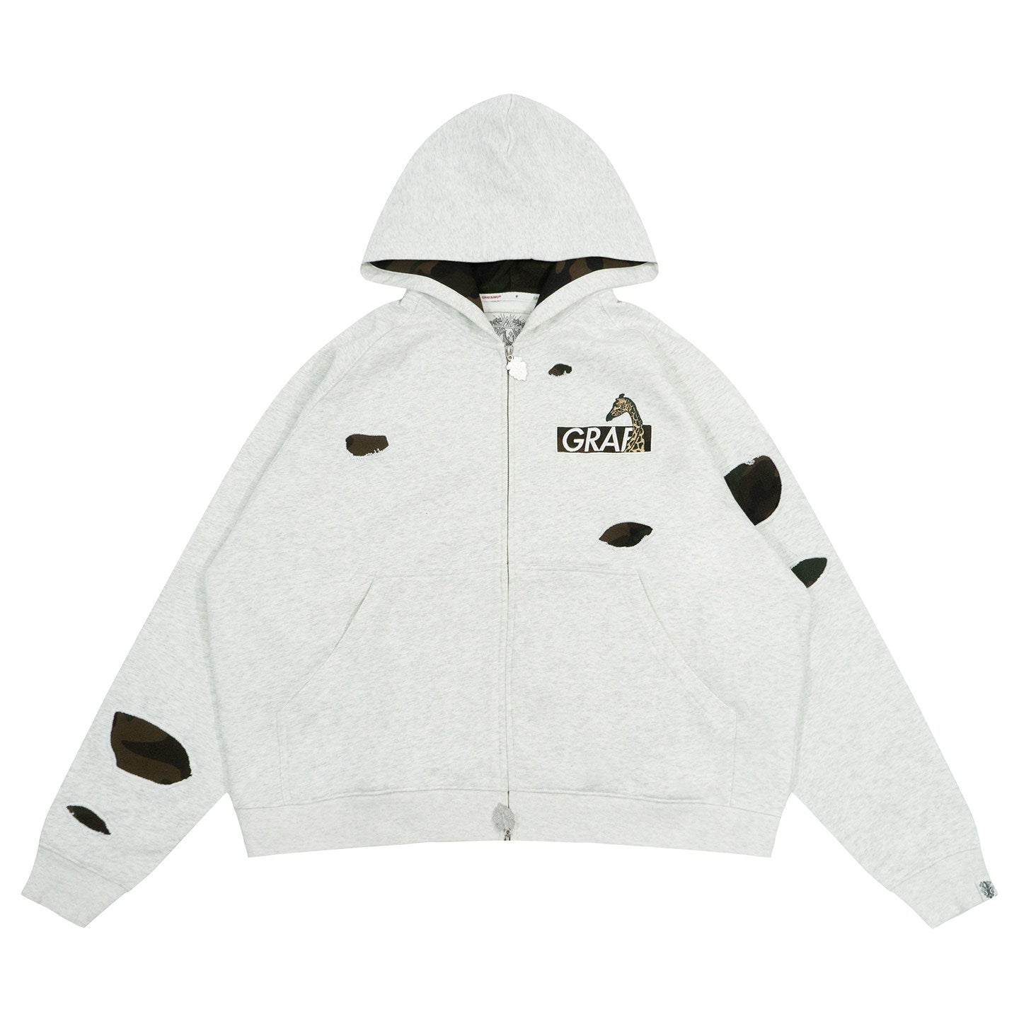 GRAF&WU Camouflage Giraffe Ripped Streetwear Zip-up Hoodie