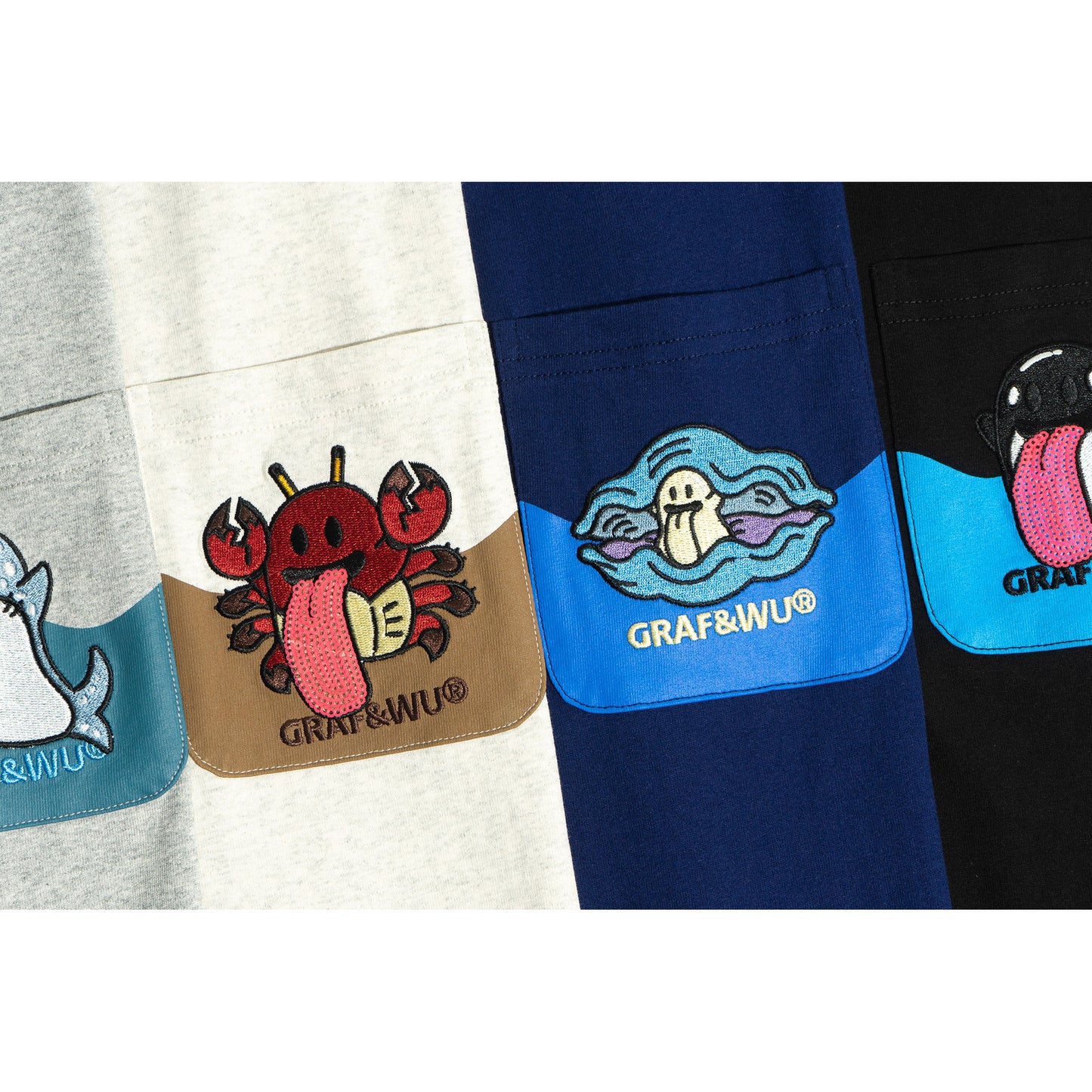 GRAF&WU Ocean Protect Coral Whale Giant Clam Cute Ghost Pocket T-shirt