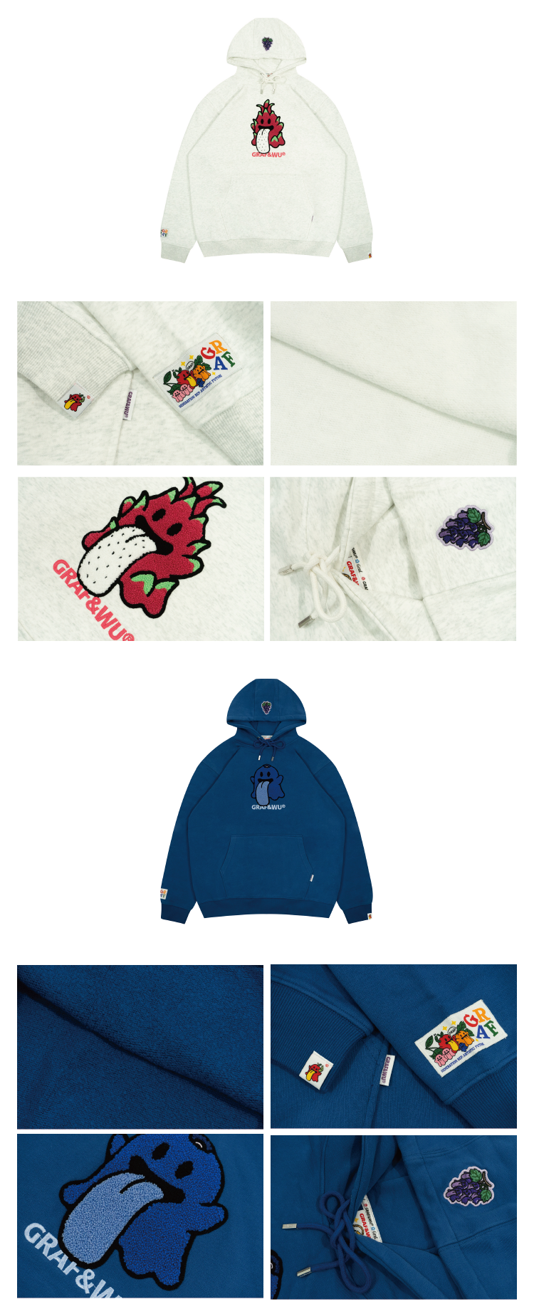 GRAF&WU Fruit Cute Ghost Towel Embroidery Fleece Hoodie