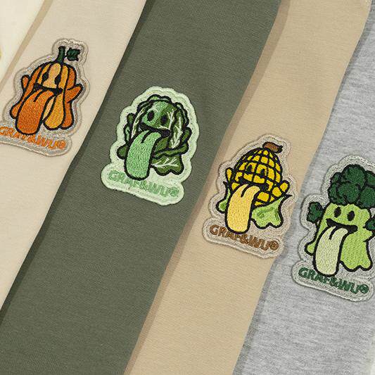 GRAF&WU Vegetable Cute Ghost Character Embroidered Long Sleeve Shirt