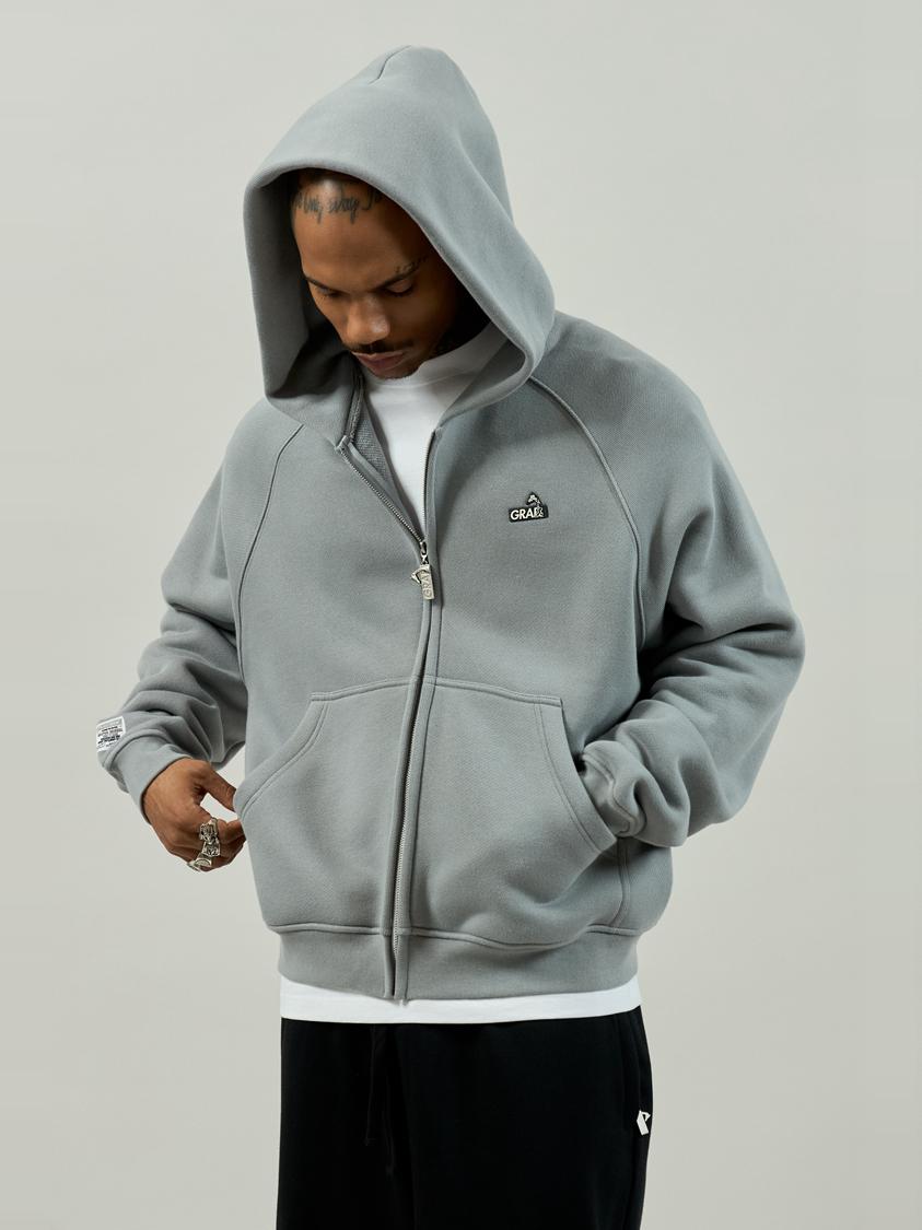 GRAF&WU Zip-up Hoodie Metal Deer Emblem Thick Fleece Cardigan