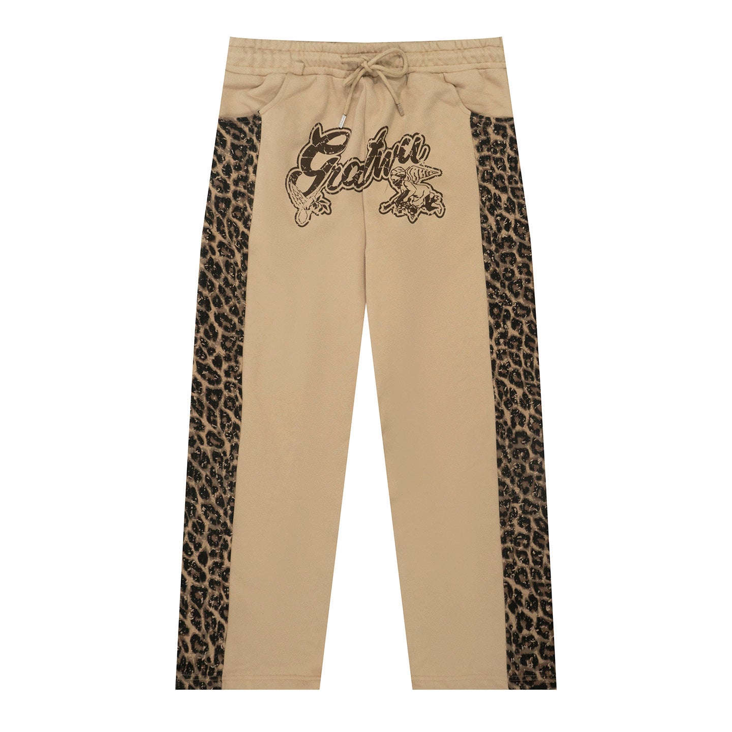 GRAF&WU Vintage Letter Leopard Print AK Angel Fashion Trousers