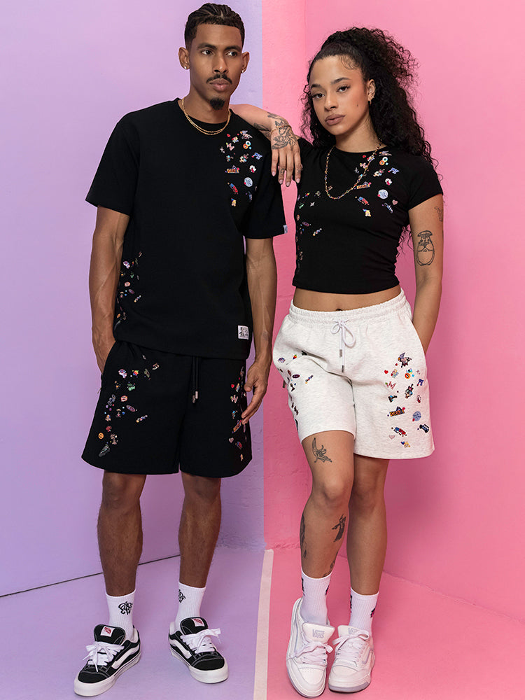 GRAFWU Y2k Sticker Design Pattern Bermuda Shorts