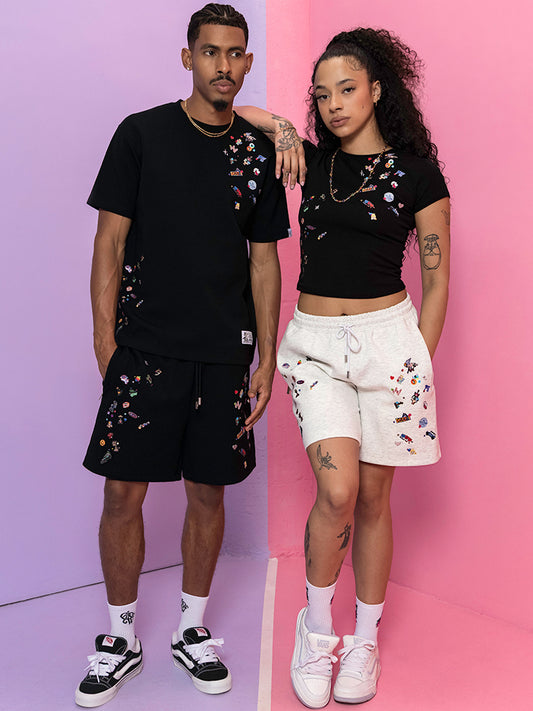 GRAF&WU Y2k Sticker Design Pattern Bermuda Shorts