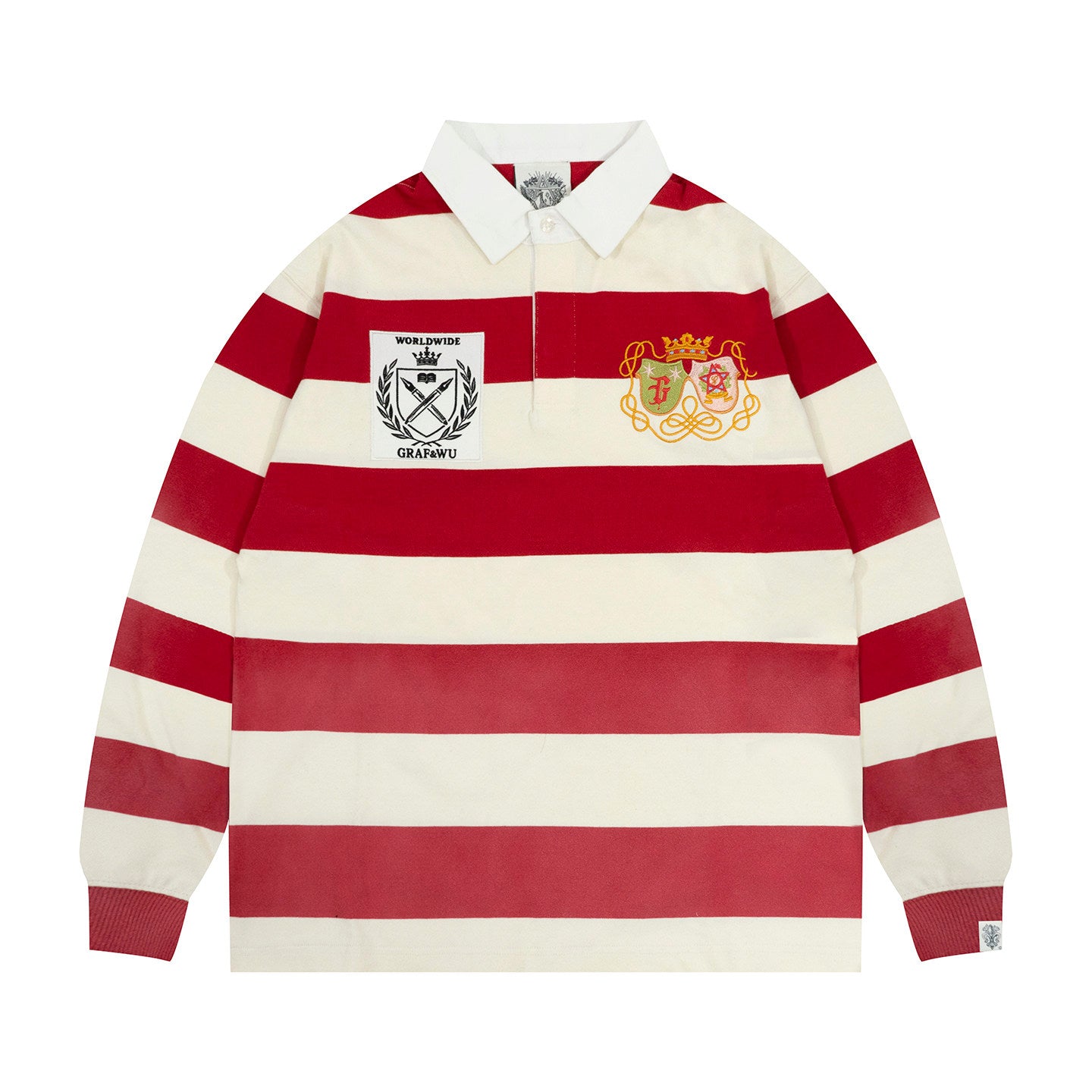 GRAF&WU Striped Polo Collar Rugby Style Design Long Sleeves Shirt