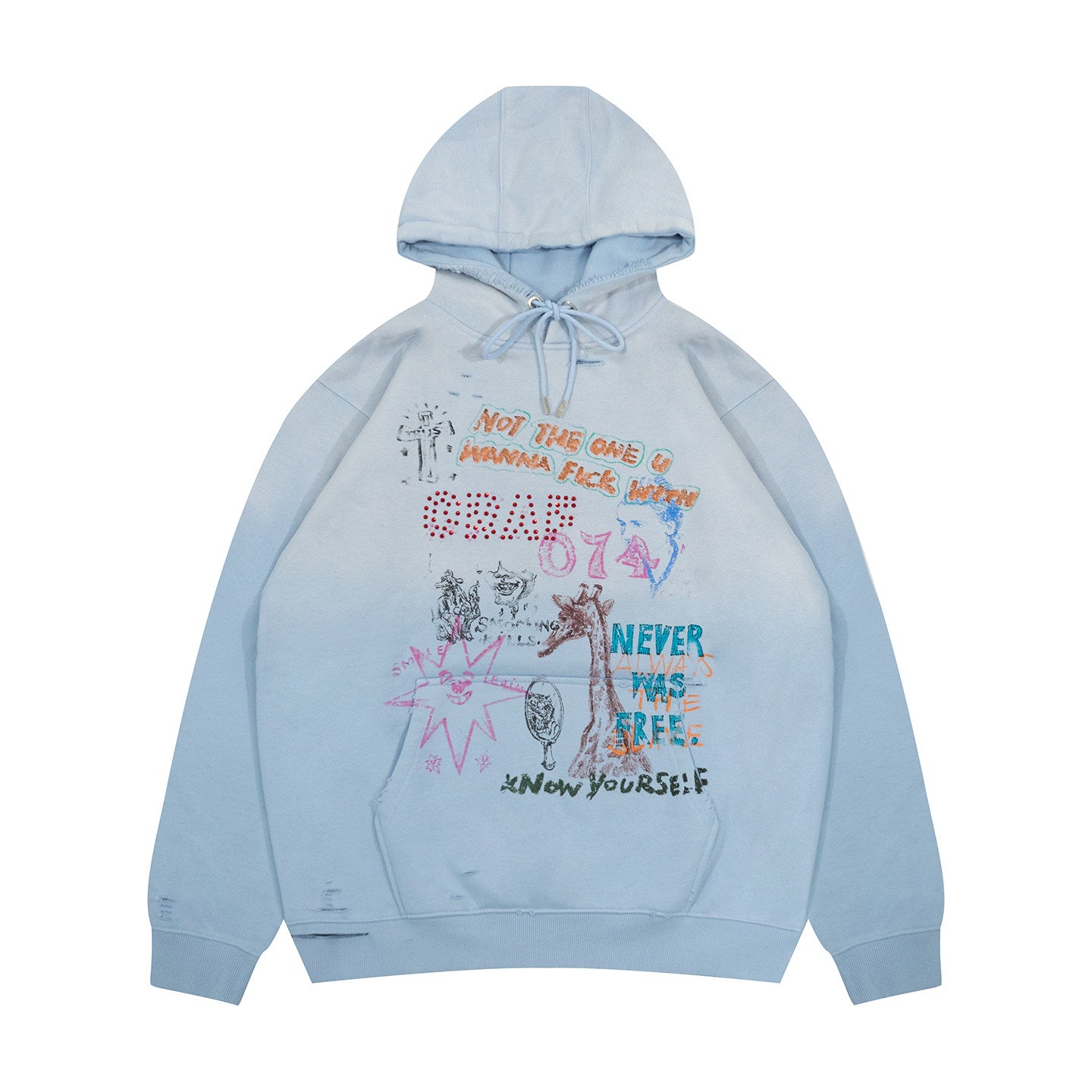 GRAF&WU Graffiti Red Rhinestones Pearl Vintage Faded Distressed Hoodie
