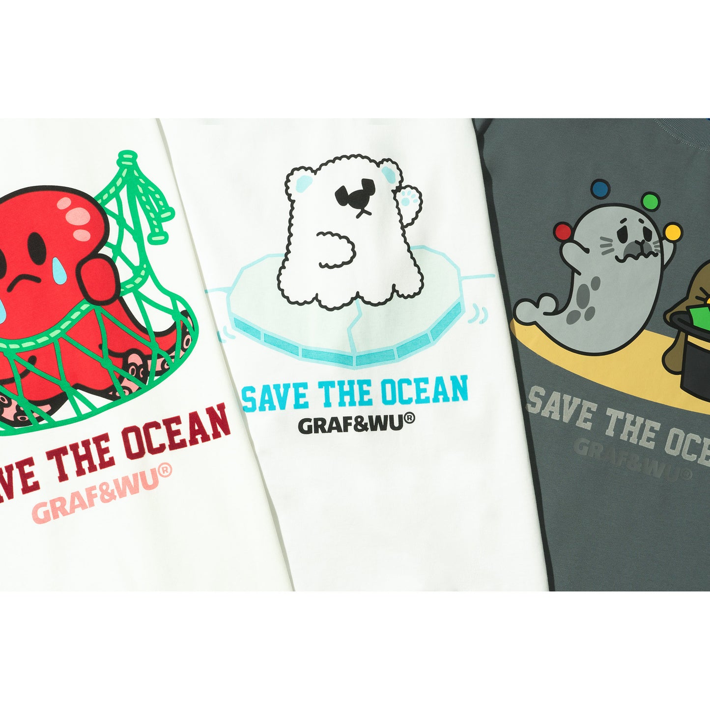 GRAF&WU Protect Ocean Nature Themed Cute Ghost T-shirt