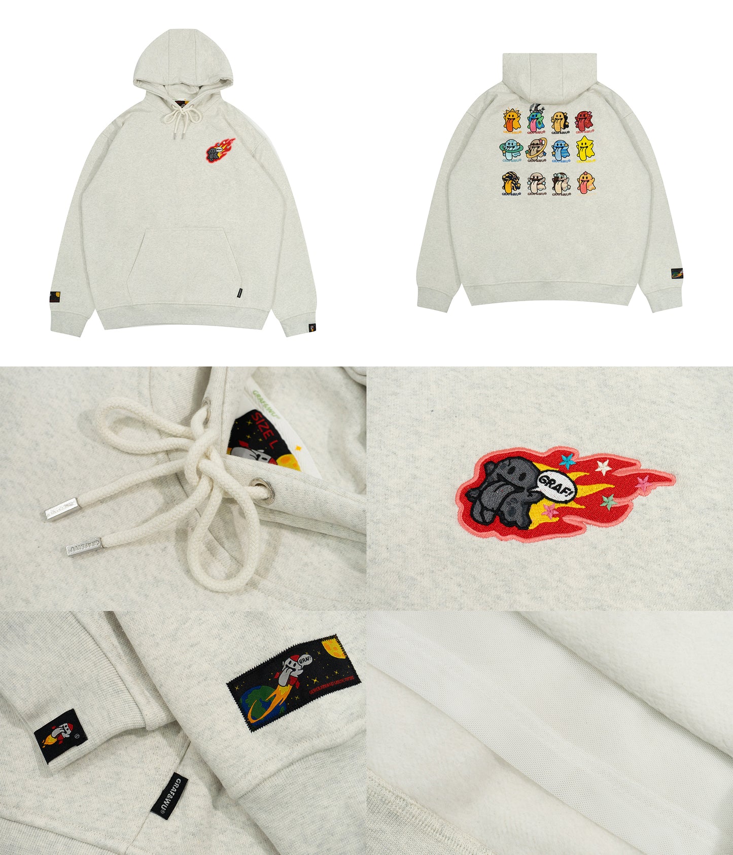 GRAF&WU Solar System 12 Planets Cute Ghost Character Hoodie