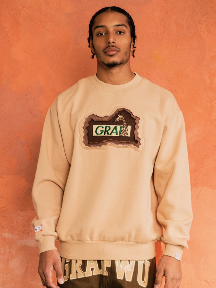 GRAF&WU Classic Erosion 2.0 3D Design Casual Fleece Crew Neck Sweatshirt