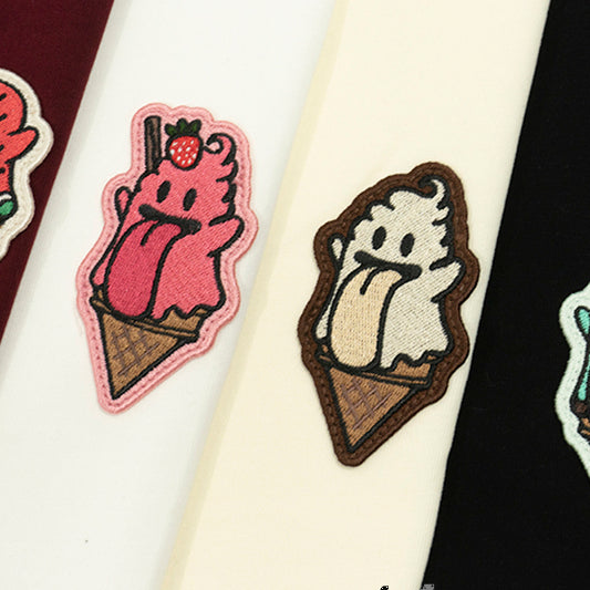 GRAF&WU T-Shirts Ice Cream Cute Ghost T-Shirt Fashion Cotton Short-Sleeved Men Women Casual Short Sleeve Summer T-Shirts For Ice Cream Lovers