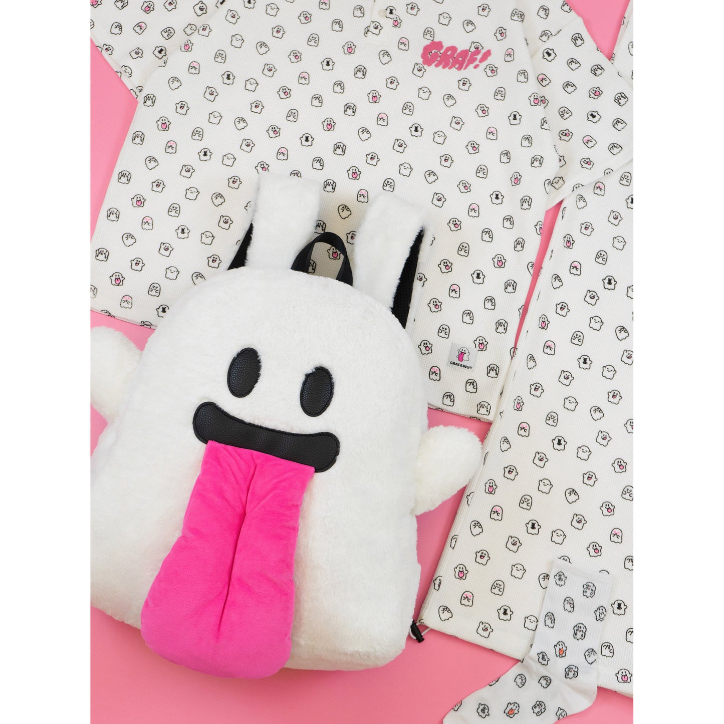 GRAF&WU Mini Cute Ghost Cotton Waffle Cozy Pants