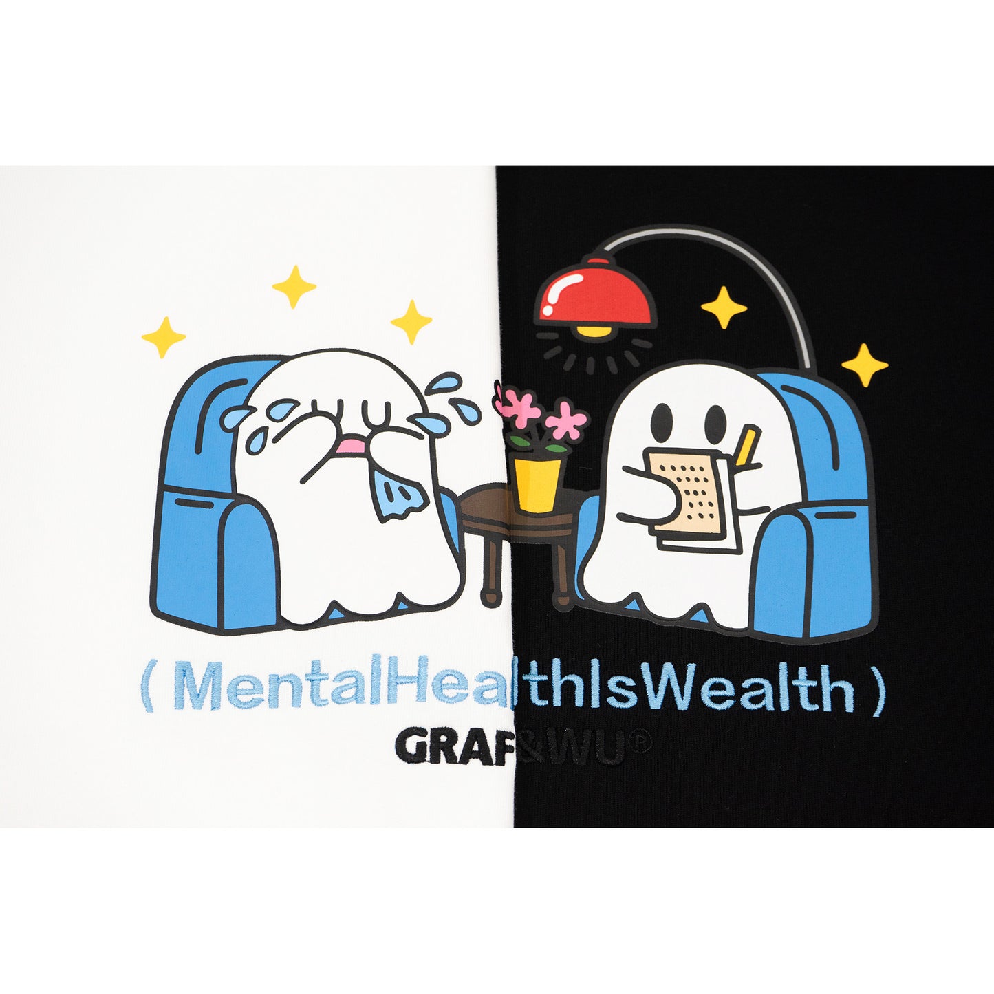 GRAF&WU Hug Feelings Psychological Counseling Cute Ghost T-shirt