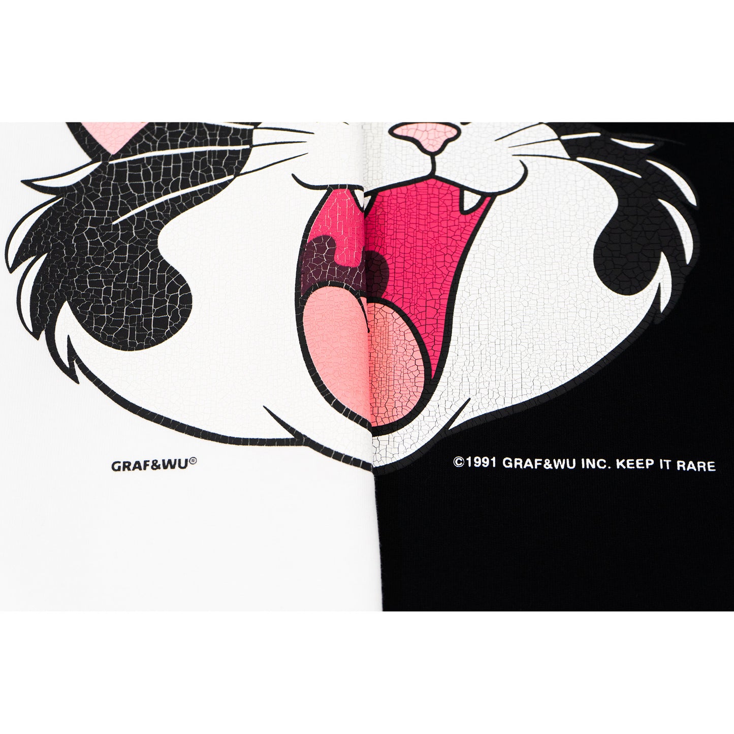 GRAF&WU Retro Crackle Print Cat Pattern T-shirt
