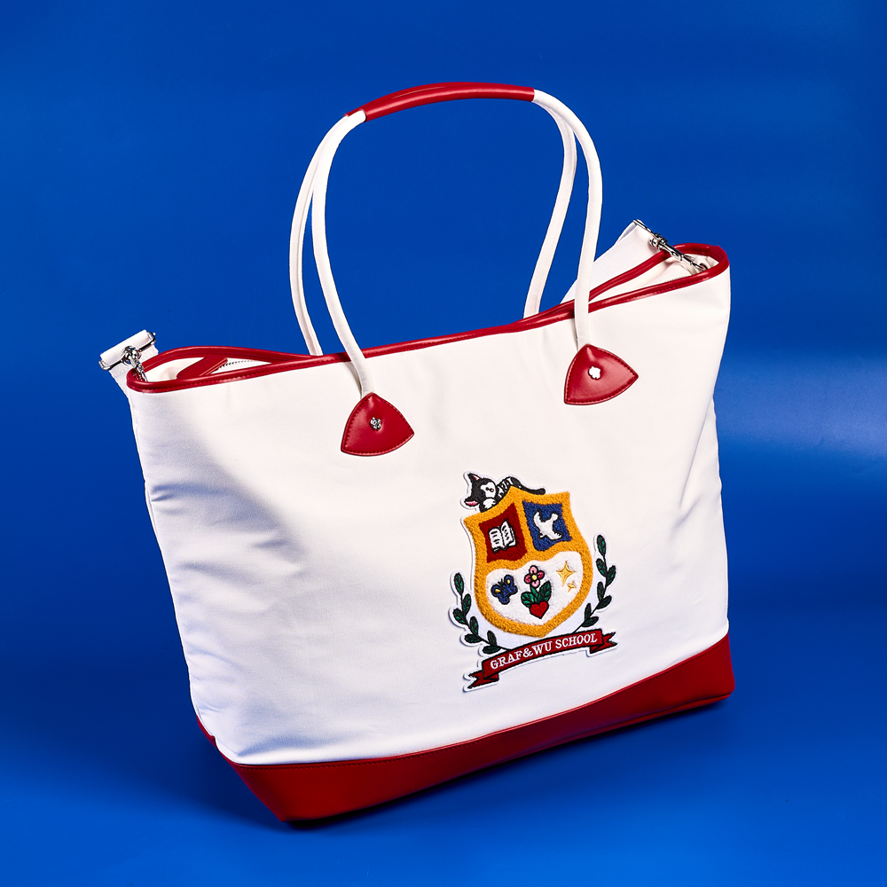 GRAF&WU University Themed Badge Oversized Canvas Tote Bag | College Aesthetic Tote