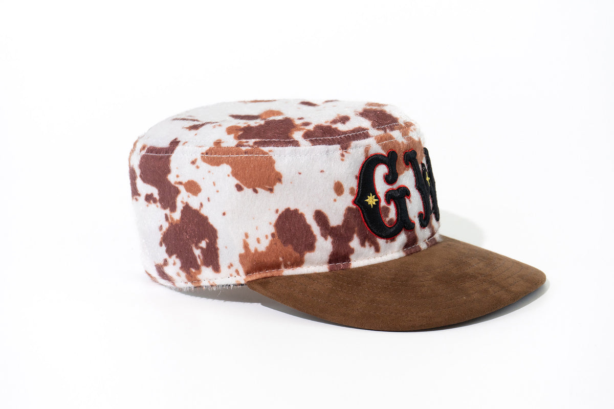 GRAF&WU Faux Pony Fur GW Embroidered Suede Western Style Flat-top Cap