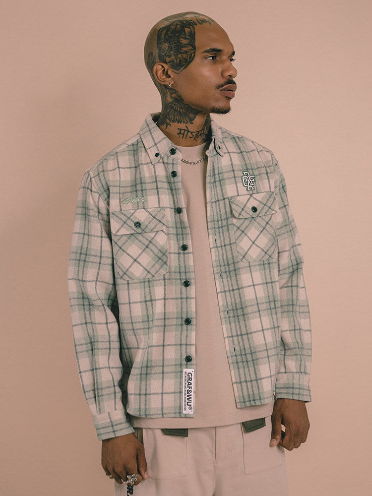 GRAF&WU Brand Letter Embroidered Fashion Flannel Loose Shirt