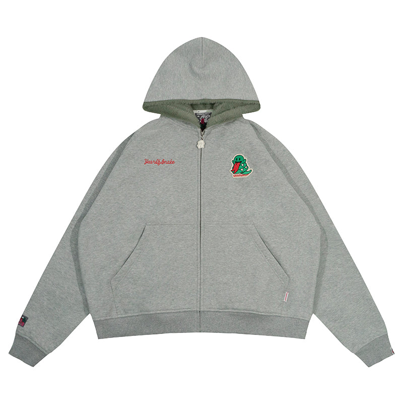 GRAF&WU Green Snake Cute Ghost Green Mink Fleece Thick Zip-up Hoodie