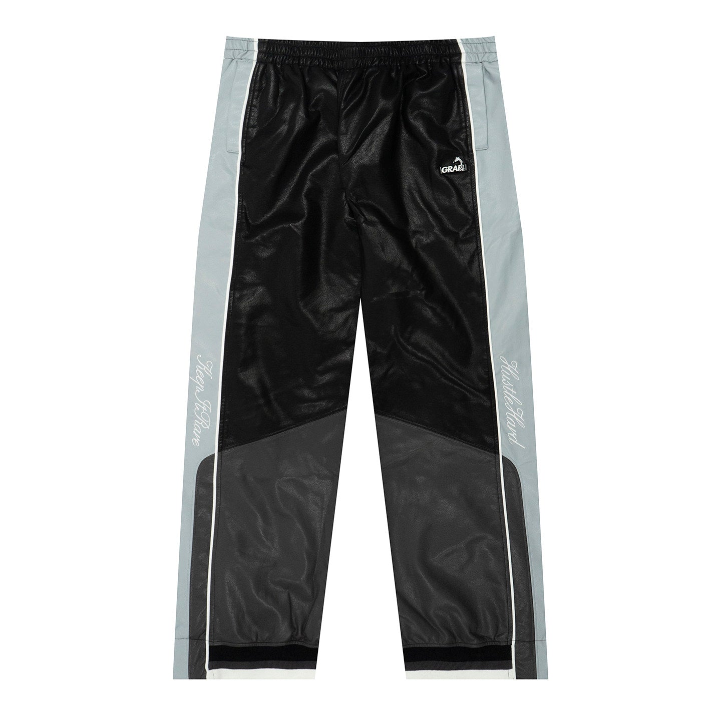 GRAF&WU Retro Patchwork Style Black Warrior Sports Leather Pants