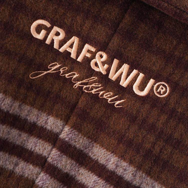 GRAF&WU Fashion Brown Plaid Embroidered 100% Wool Jacket Coat