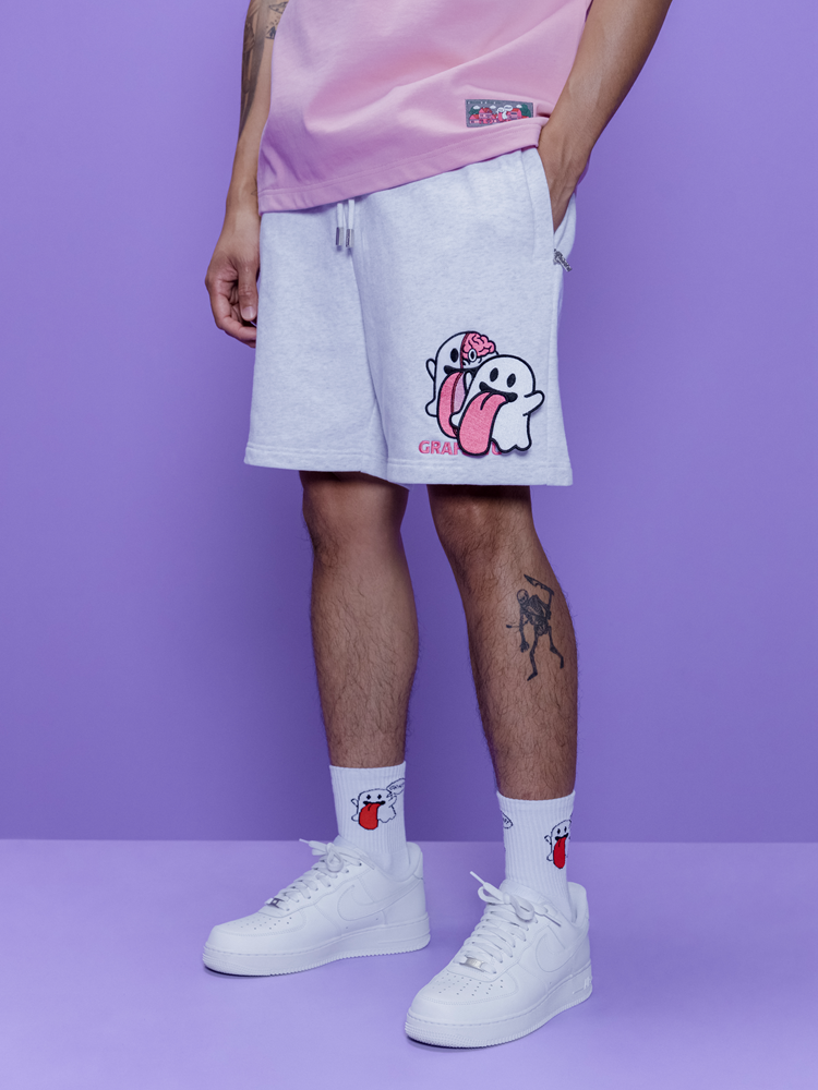 GRAF&WU Shorts Sweet Anatomy Pattern Design Men'S Shorts Cute Ghost Magic Stickers Anatomy Ghost Pants Casual Athletic Shorts
