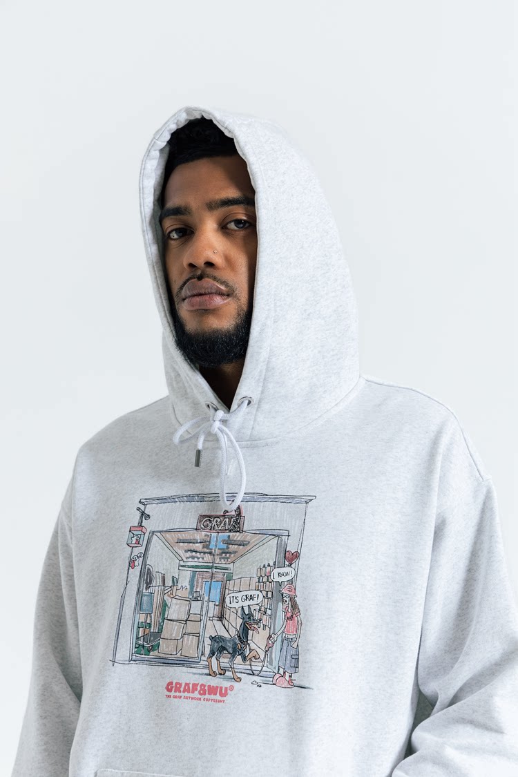 GRAF&WU Doberman Ask Cute Ghost Store Story Hoodie Street Sweatshirt